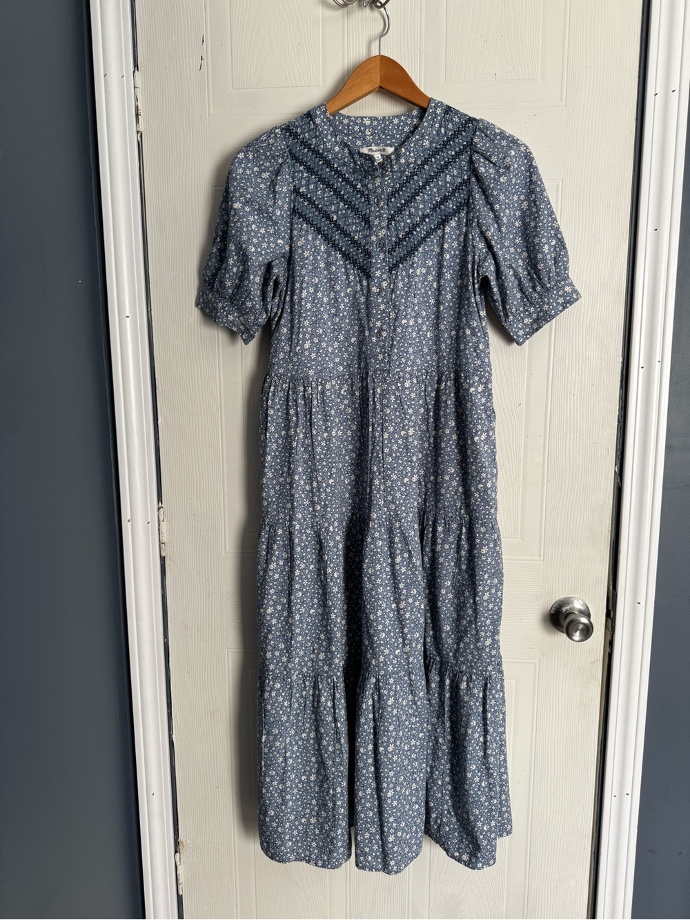 Madewell Blue Floral Tiered Maxi Dress
